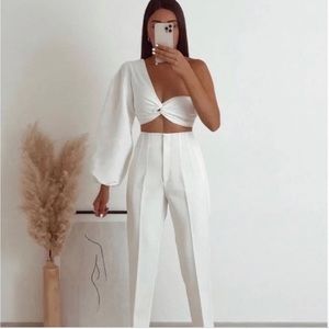 Zara High Waisted Pant in White